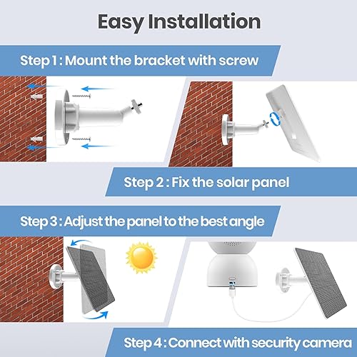 Miniatura 5 de FlexSolar Paquete de 2 paneles solares de 6 W para cámara de seguridad, impermeable IP67 con cable de 10 pies, puertos USB duales (tipo CMicro-USB),