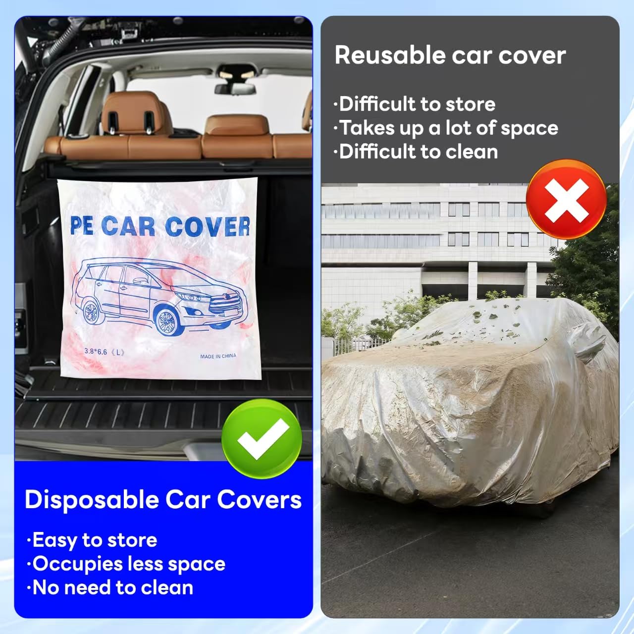 2 Pack Disposable Car Cover Clear Plastic Car Cover Universal Rain Dust Garage Cover with Elastic Band Medium — view 3