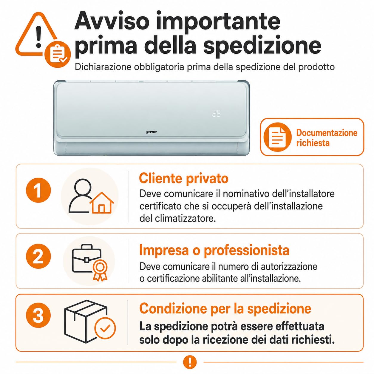 Condizionatore Monosplit Inverter ZAB 9000 MY26, 9000 BTU, Classe A++/A+, Gas R32, con Deumidificazione e Telecomando