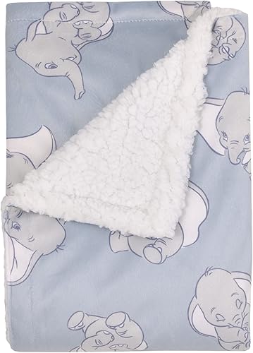 Disney Dumbo Dulce Pequeña Manta de Bebé Azul Claro y Blanca de Sherpa Super Suave