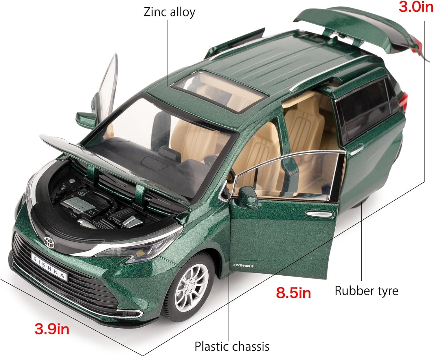 BDTCTK 1:24 Compatible for Sienna MPV Car Model, Pull Back Diecast Toy Car with Sounds＆Lights for Kids Boys Girls and Adults, Gift Green.