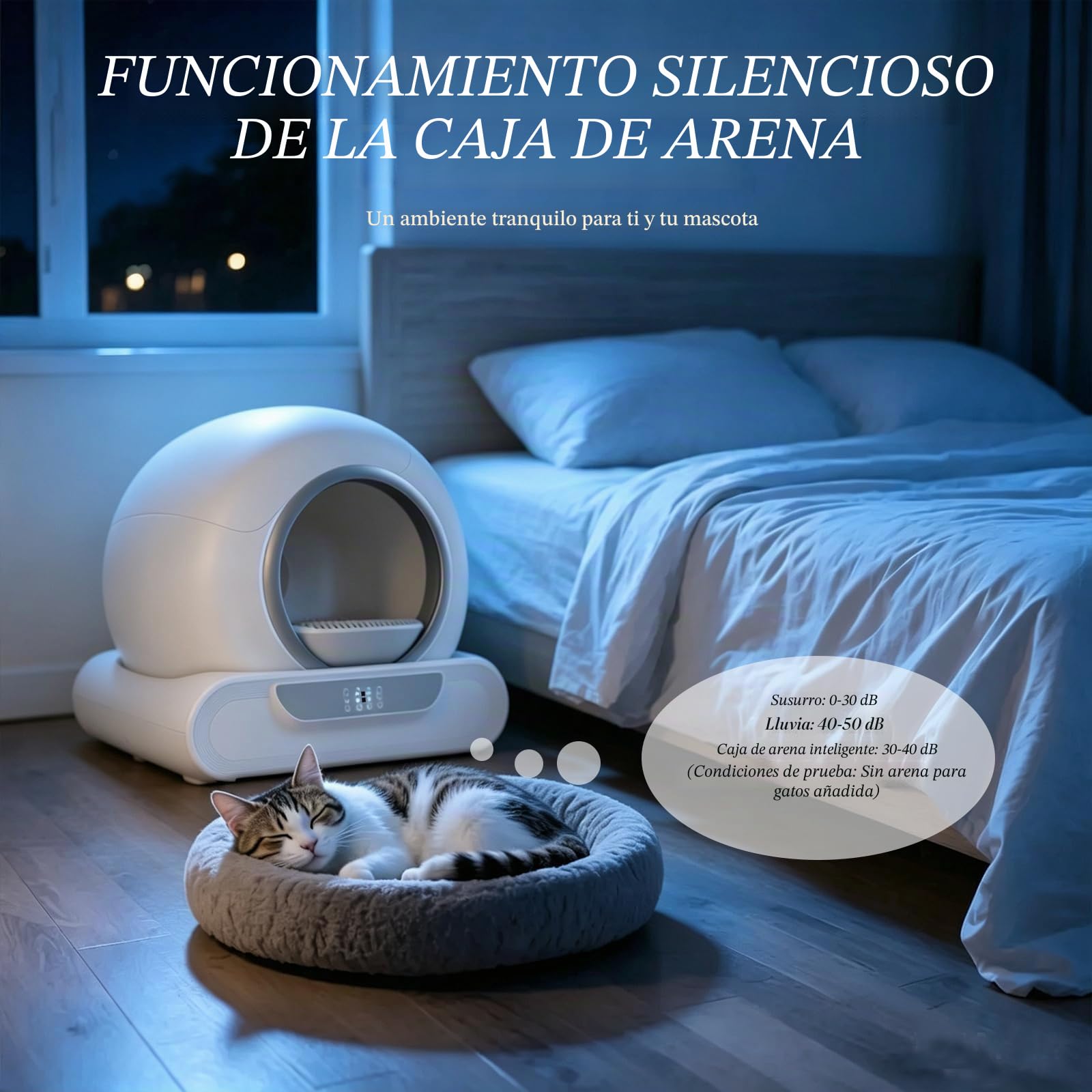 Arenero Automatico 74 L con Sistema Seguridad Avanzado | Desodorizante, Controlado por Aplicación con Alfombra Arenero Gato 6 Rollos Bolsas Basura, 2 Filtros para Varios Gatos