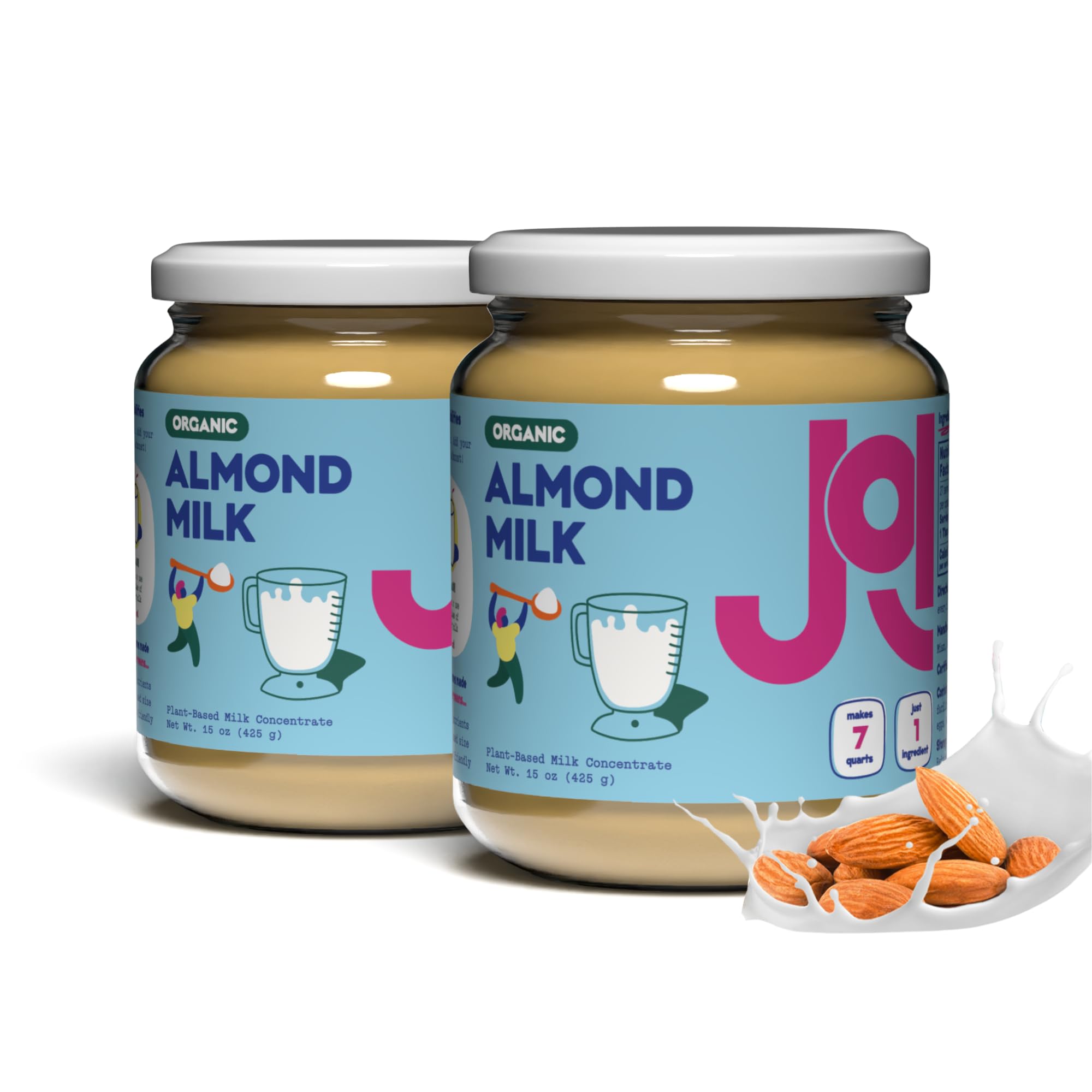 Organic Almond Milk Unsweetened Plain Concentrate by JOI - 2-Pack, 54 Servings - Vegan, Kosher, Shelf Stable, Keto-Friendly, Dairy Free, Plant Milk - Paste / Butter, Non-dairy Alternative. Zero additives, sugar free, no gums or seed oils.