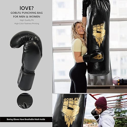 Miniatura 3 de Hanging Punching Bag for Adults, 4ft PU Heavy Unfilled Boxing Bag Set with 10OZ Boxing Gloves for Kickboxing Boxing Karate Home Gym