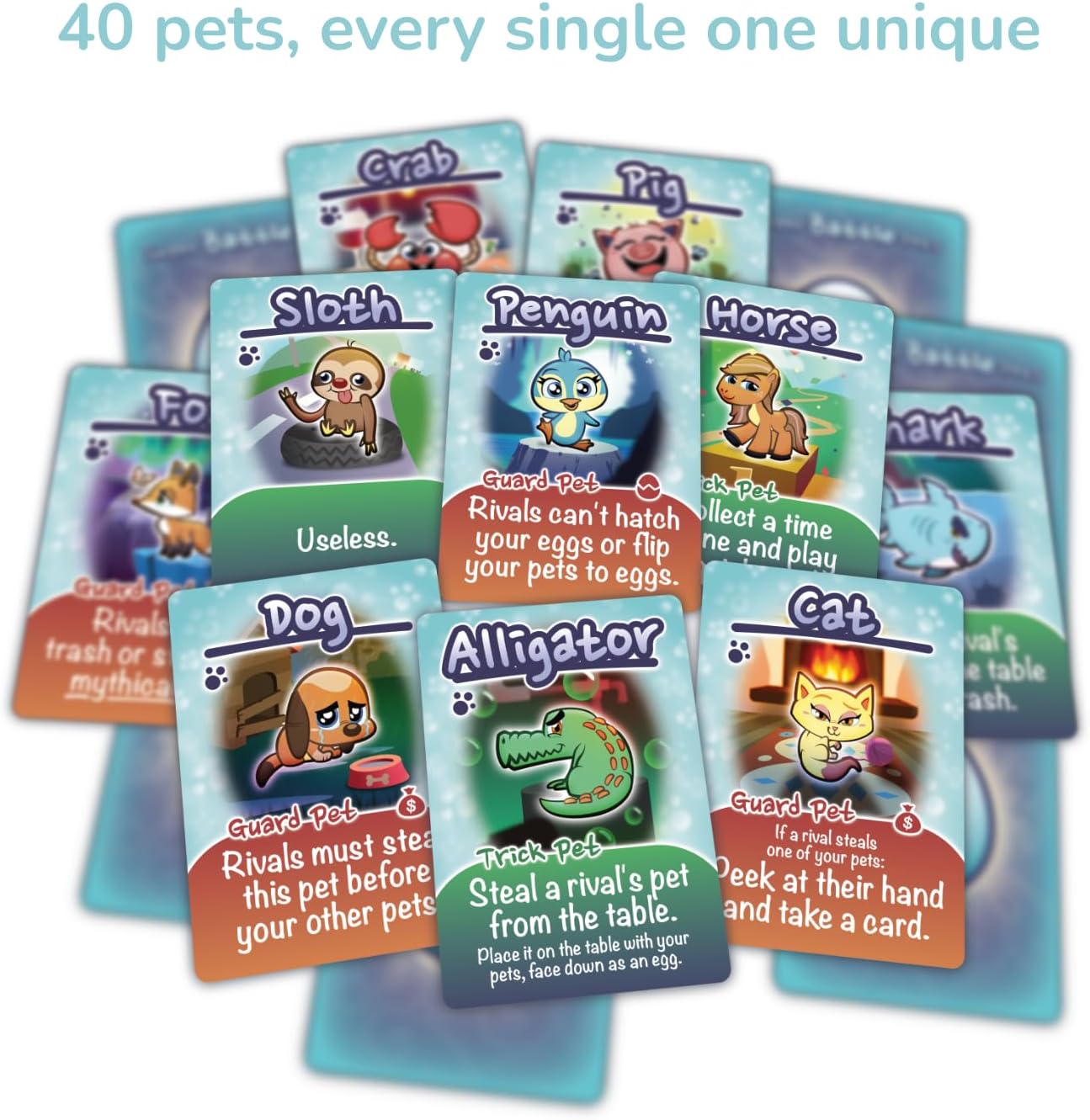 Super Battle Pets: Family Battle Card Game | Ages 7+ | 40 Unique Animals | Strategic Engine Builder