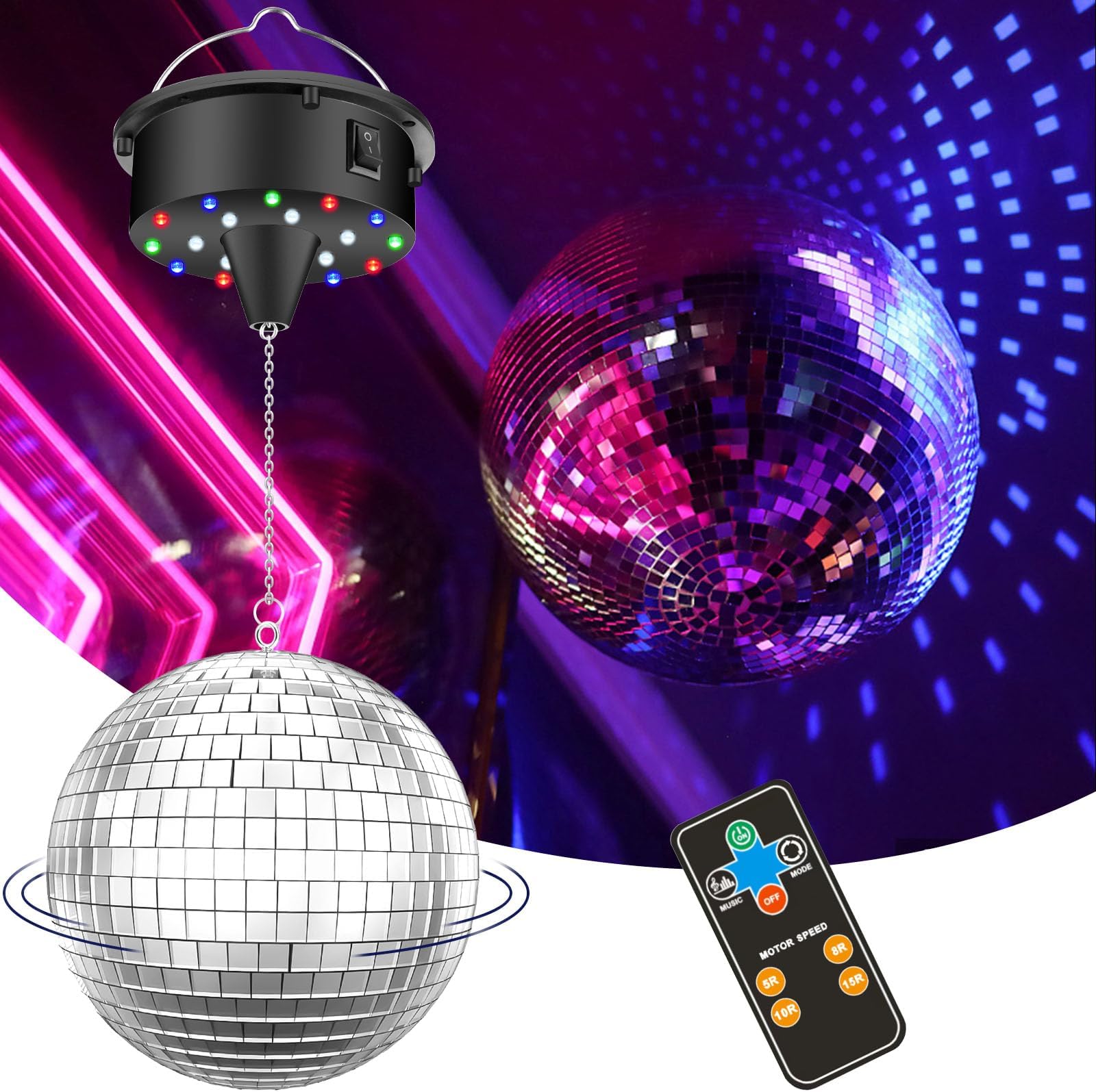 Upgrade Disco Ball with Light and Remote Control, 5/8/10/15 RPM