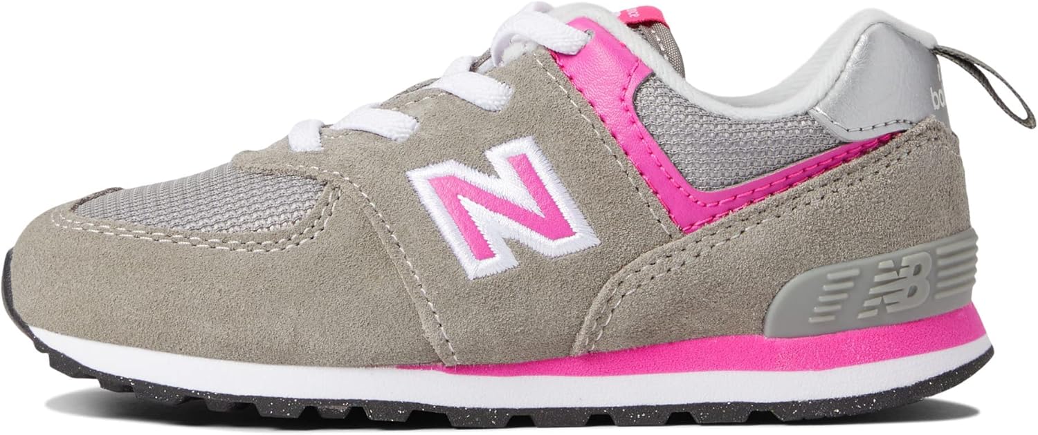 New Balance Kid's 574 Core Bungee Sneaker, Grey/Pink, 2 W Infant (0-12 Months) - Image 4