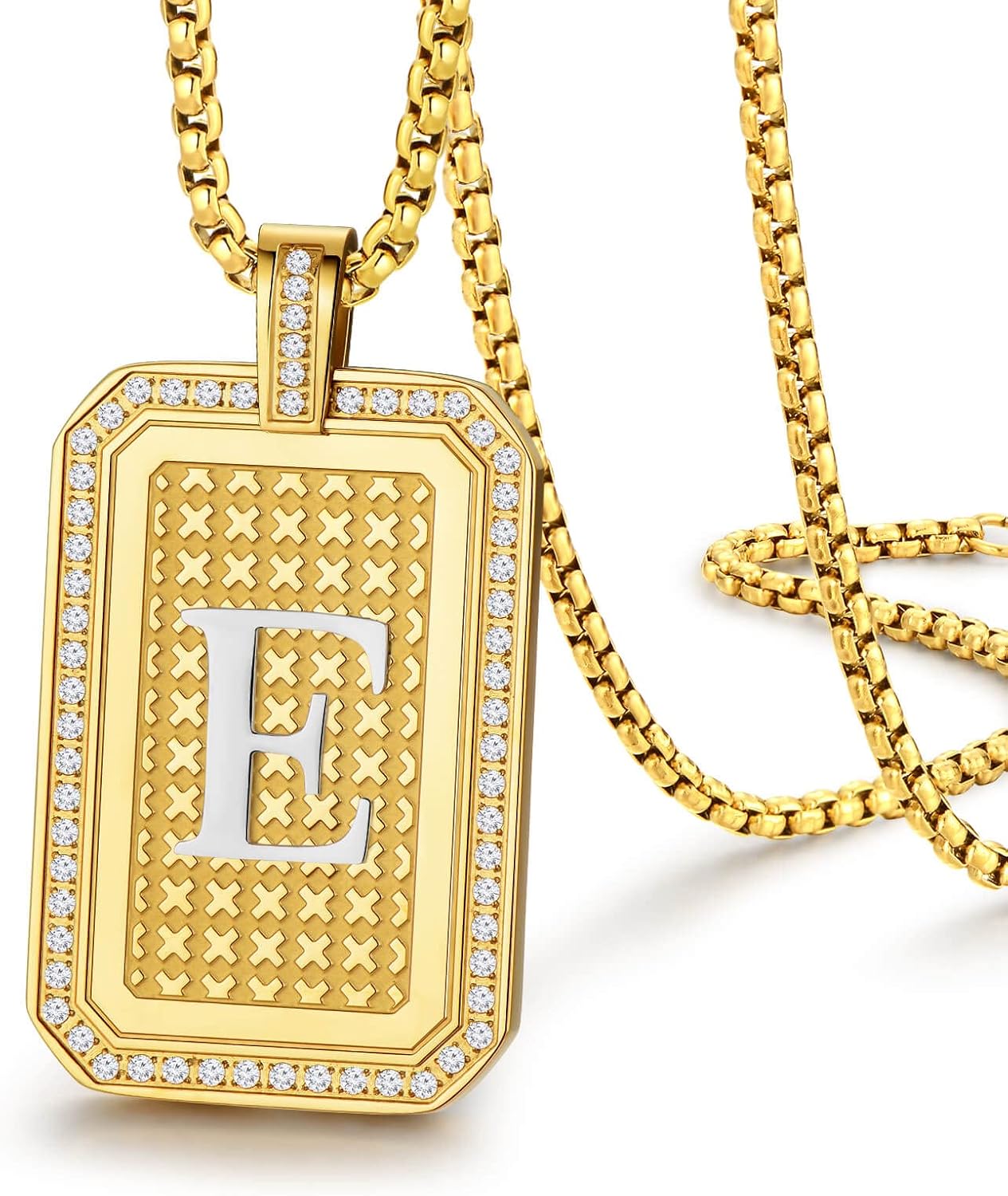 Men's Initial Pendant Necklace 18K A-Z Zirconia Unisex Christmas Gift with Box