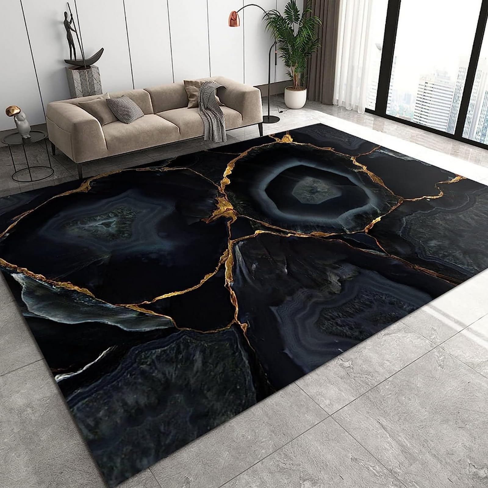 Tapis géométrique 3D pour salon et chambre : confort doux antidérapant 60x120