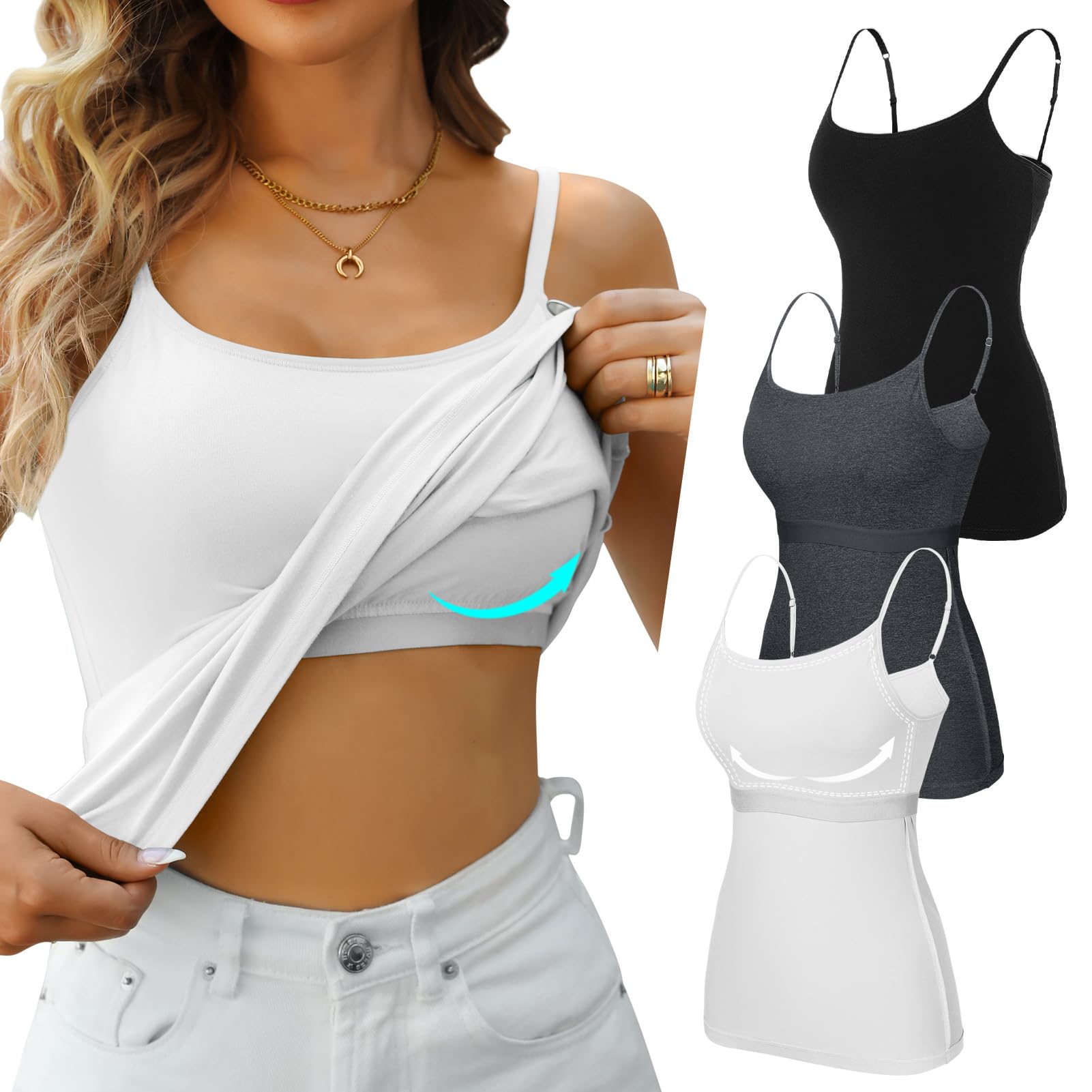 V FOR CITY Cotton Non Padded Shelf Bra Camisole Tops for Women 3 Pack