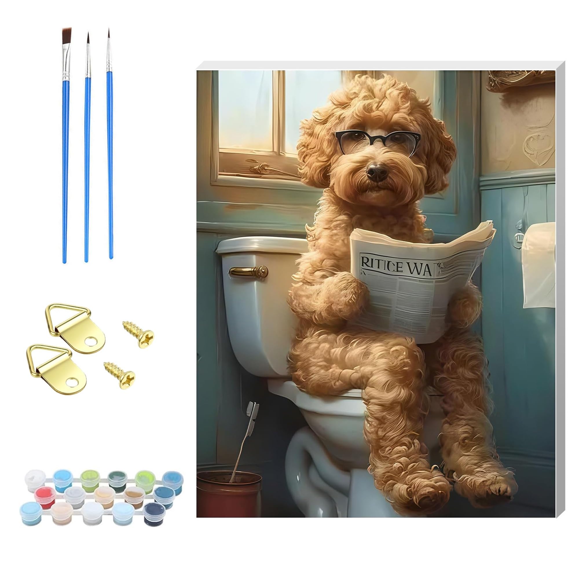 Nianxi Little Bear Wooden Dog Framed Paint By Numbers Kits For Adults,Diy Painting Kit On Canvas, Color By Numbers Acrylic,Adult Paint By Number For Wall Decor And Gifts(Little Bear)
