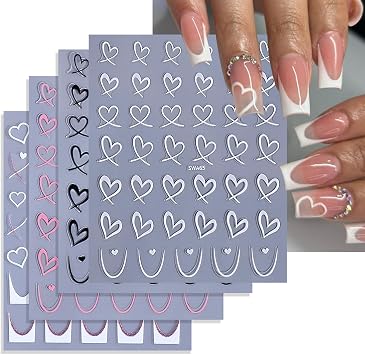 Nail Stickers, 9 Sheets Heart Nail Art Stickers Decals Self-Adhesive 9 Sheets Nail Accessories for Women Girls Nail Supplies 9 Heart