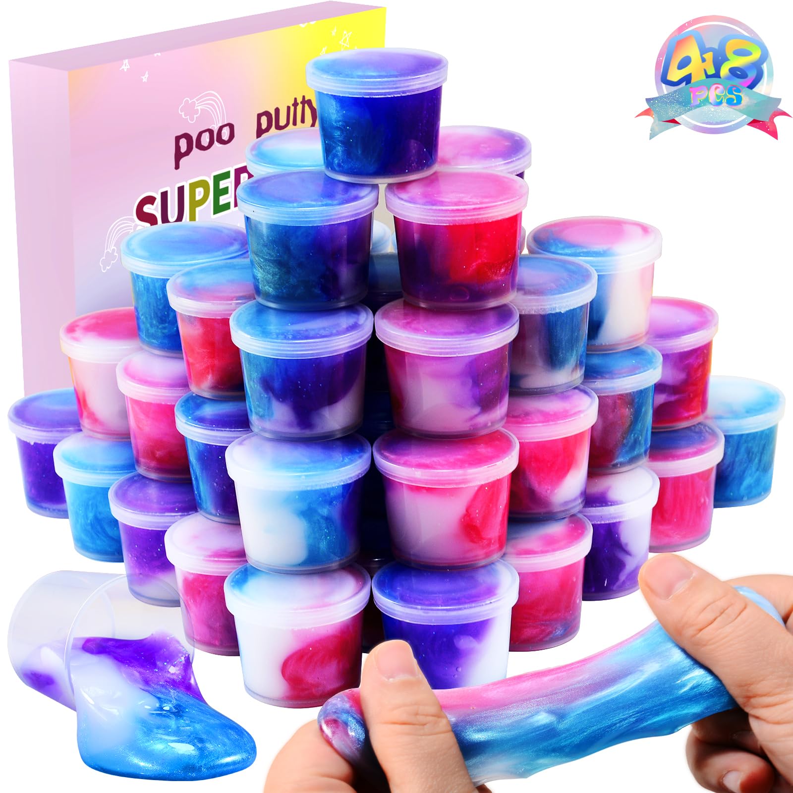 48Packs Galaxy Slime, Non-Sticky Stress Relief, Fun Party Favors for Kids and Adults