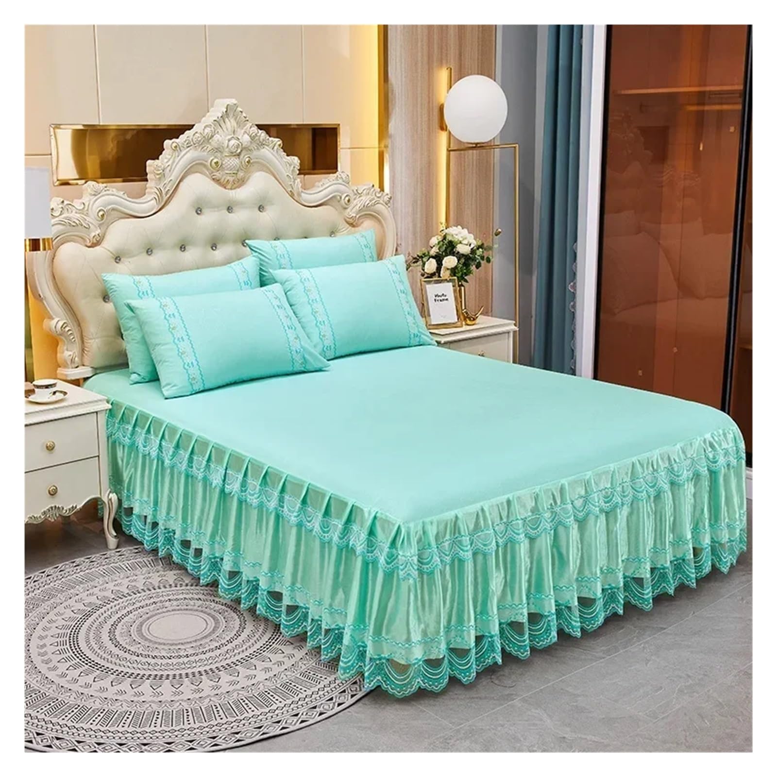 Lace Single Bed Skirt Protector Soft Bedspread Bed Cover Skirt Bedsheet Bedding Decor(Color 9,1PC 150x200cm)