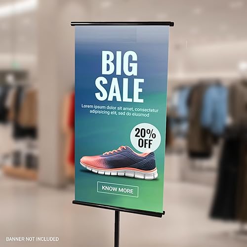 Miniatura 5 de SSWBasics Soporte ajustable de metal negro para pancartas  Negro  Se adapta a pancartas de 2 x 6 pies  Soporte vertical duradero para pancartas