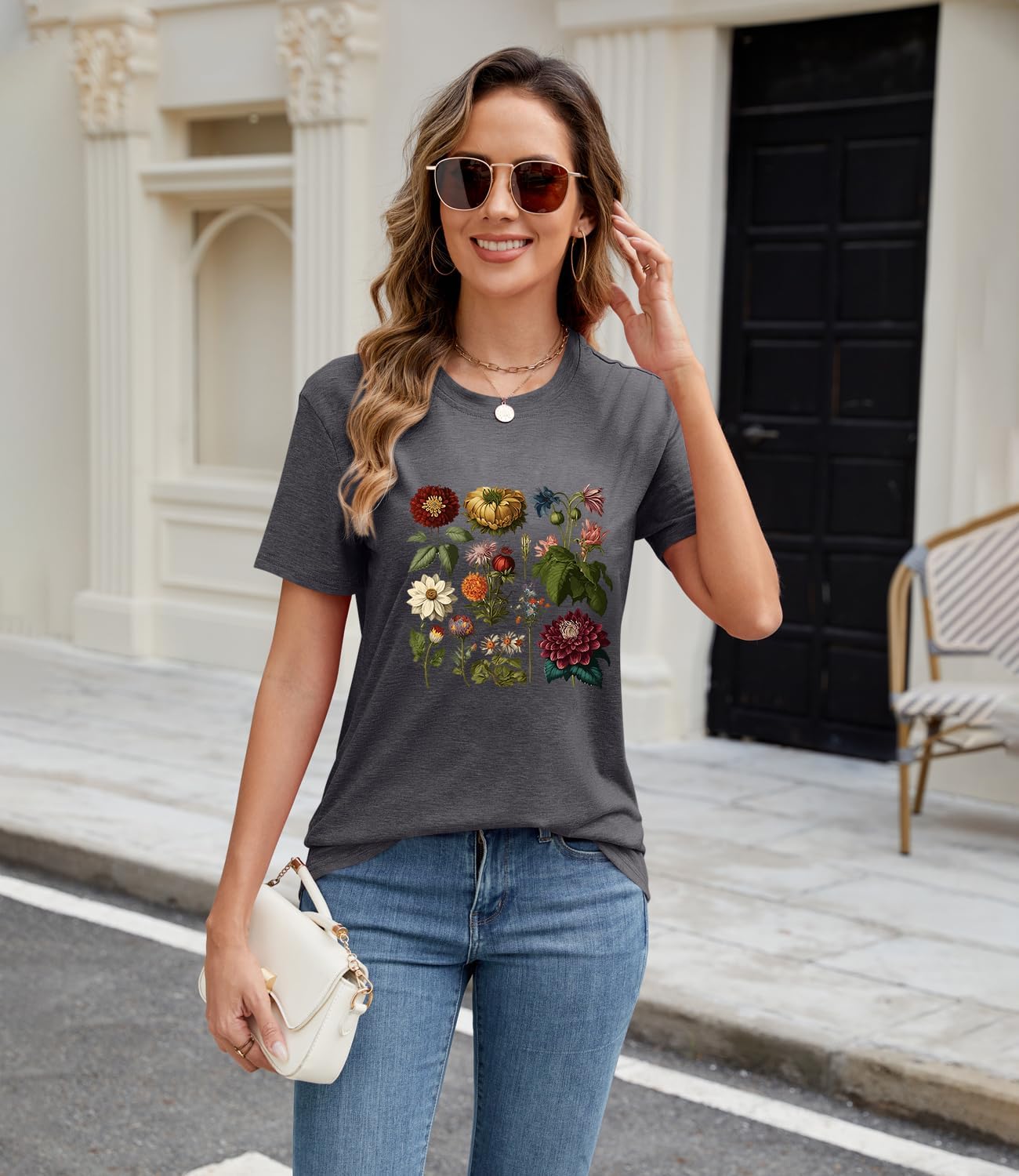 Womens Summer Cute Graphic Short Sleeved Tops Crew Neck Printed Nature Tshirts Tops - Image 4