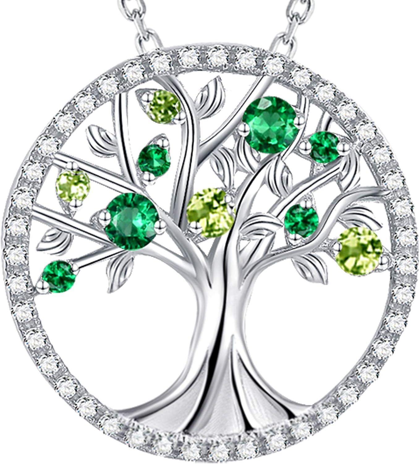 Tree of Life Necklace for Women Valentines Day Birthday Gifts for Wife Mom Birthstones Aquamarine Emerald and More Stonese Jewelry Sterling Silver