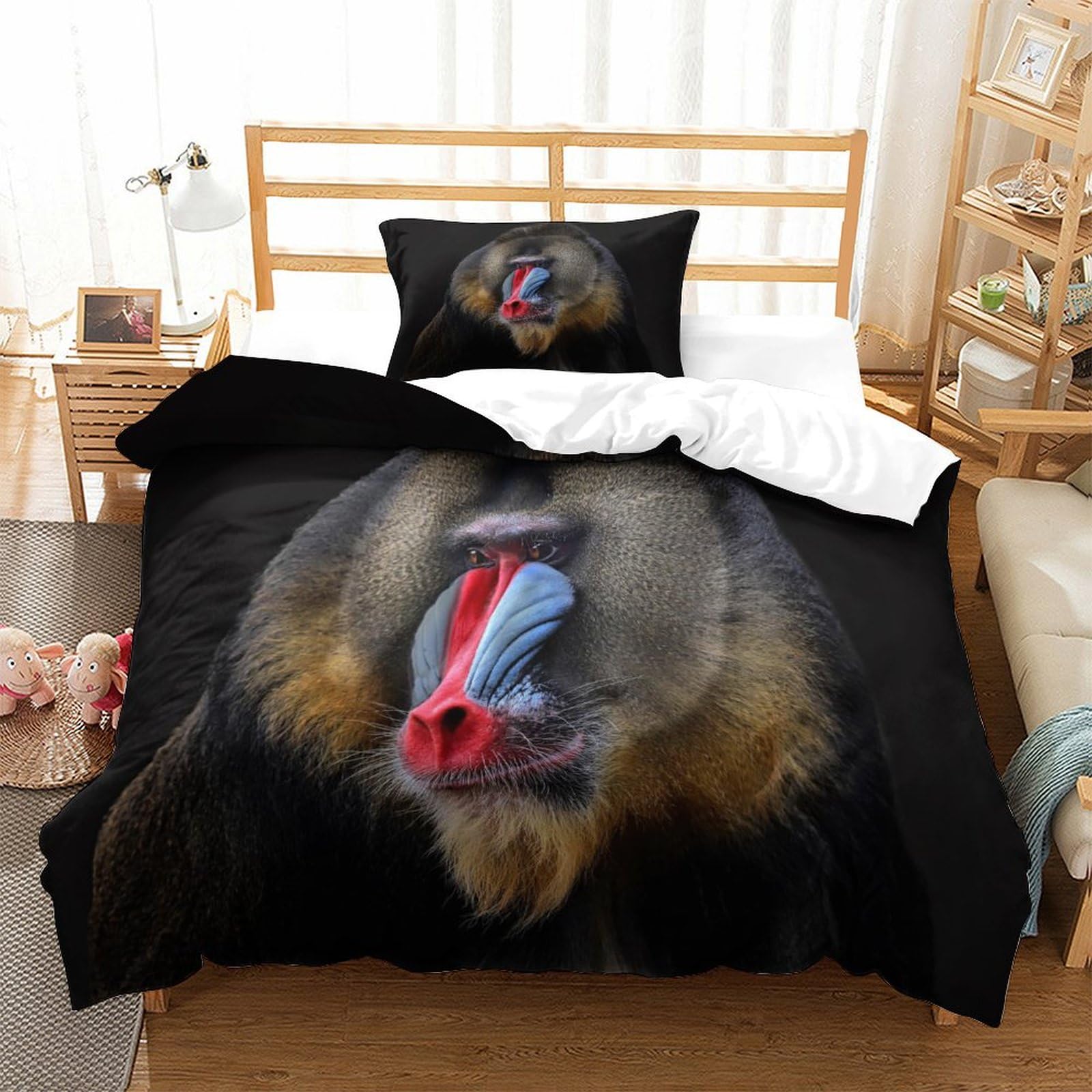 P1S9U7W5Y Vivid Color 3D Printed Mandrill Duvet Cover Set 3pcs Microfiber Animal Bedding Set Single