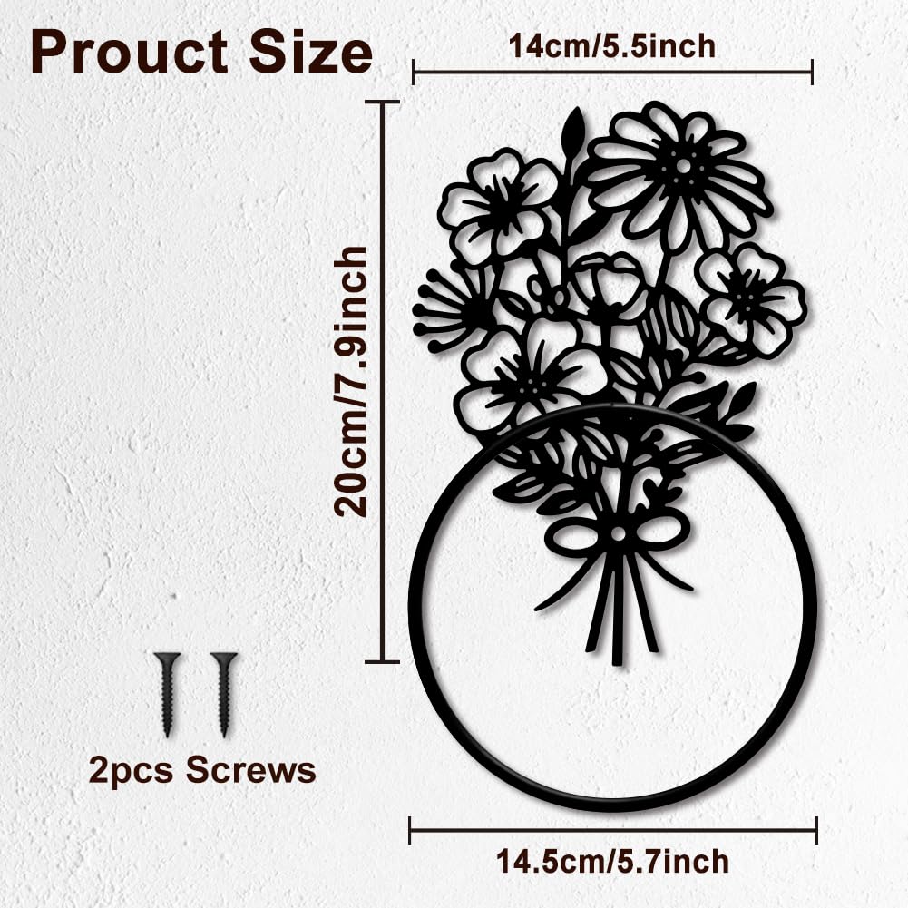 MAYJOYDIY Floral Metal Towel Ring, Wall Mounted Daisy Bouquet Design, French Country Style Home Decor for Bathroom Kitchen - Image 2