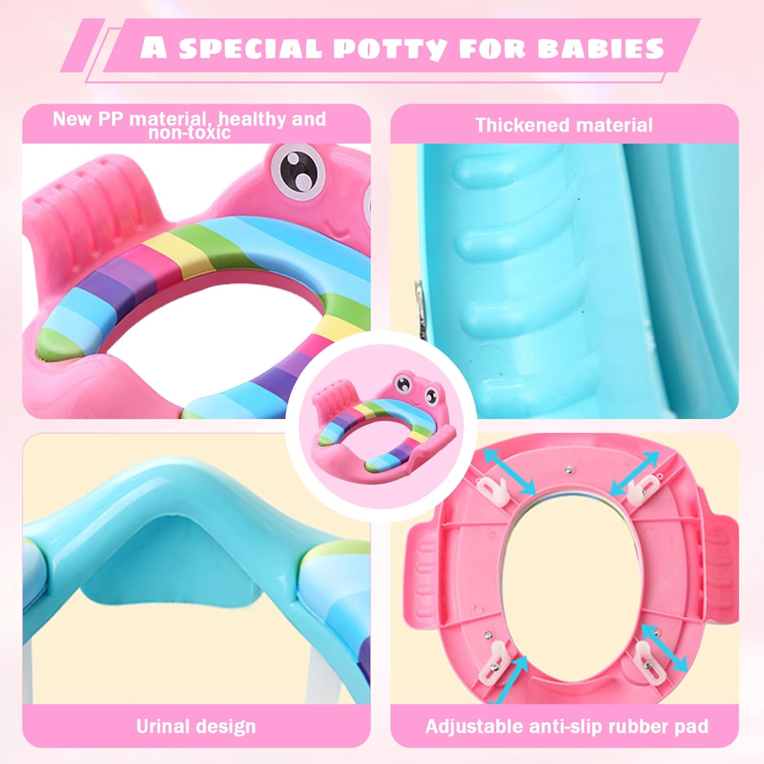 Potty Training Seat, Cartoon Anti Splash Soft Toilet Training Seats with Non Slip Handle and Backrest for Boys and Girls Kids Toilet Seat