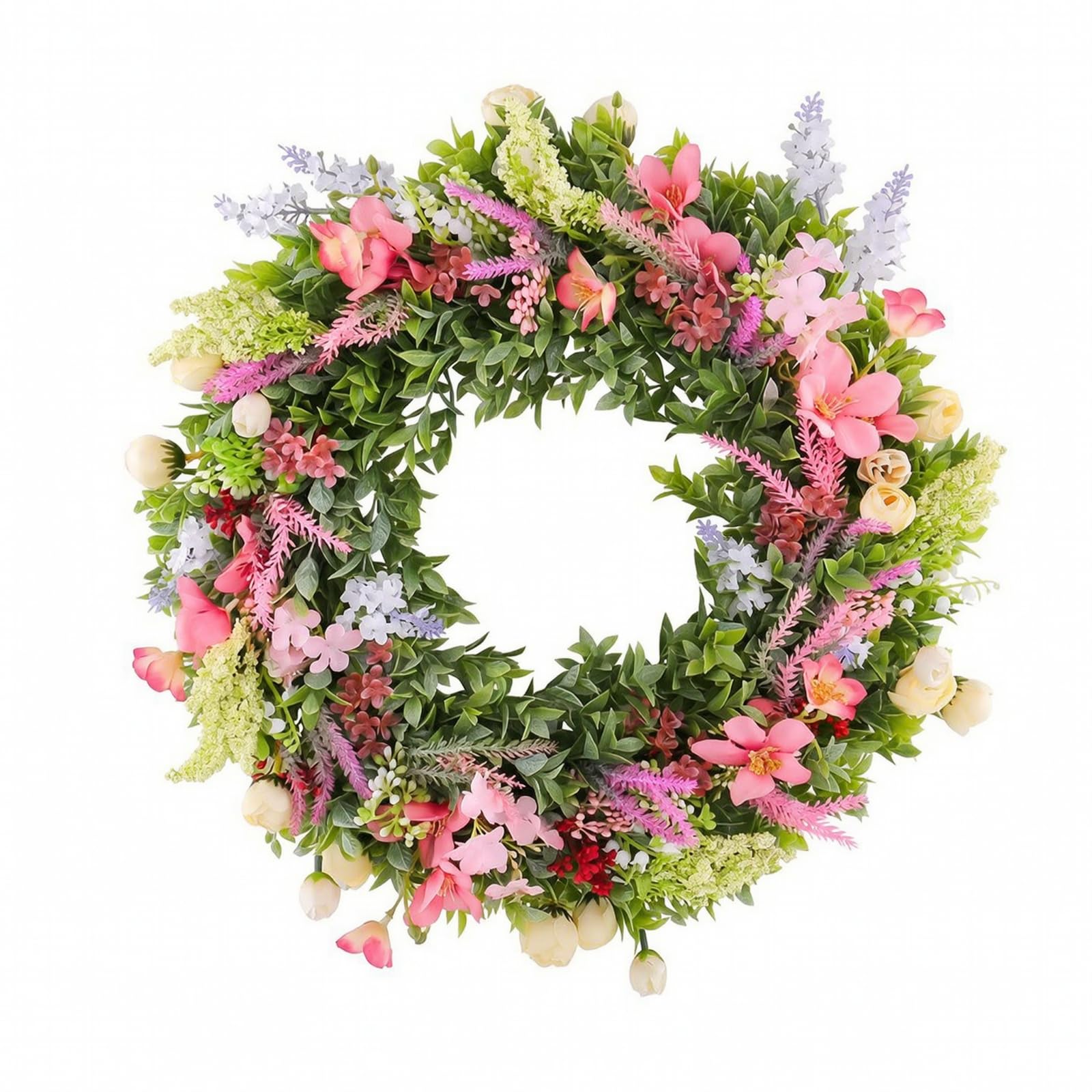 Natürlich künstlicher Kranz | Künstlicher Blumenkranz, bunt, Dekokranz mit Kunstblumen, für Eingangsbereich