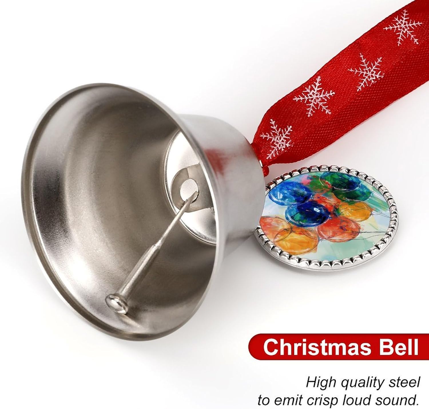 Christmas Bell Colorful Balloon Painting Jingle Bell with Love Pendant Christmas Ornament Metal Vintage Bells Christmas Tree Hanging for Holiday Party Decoration