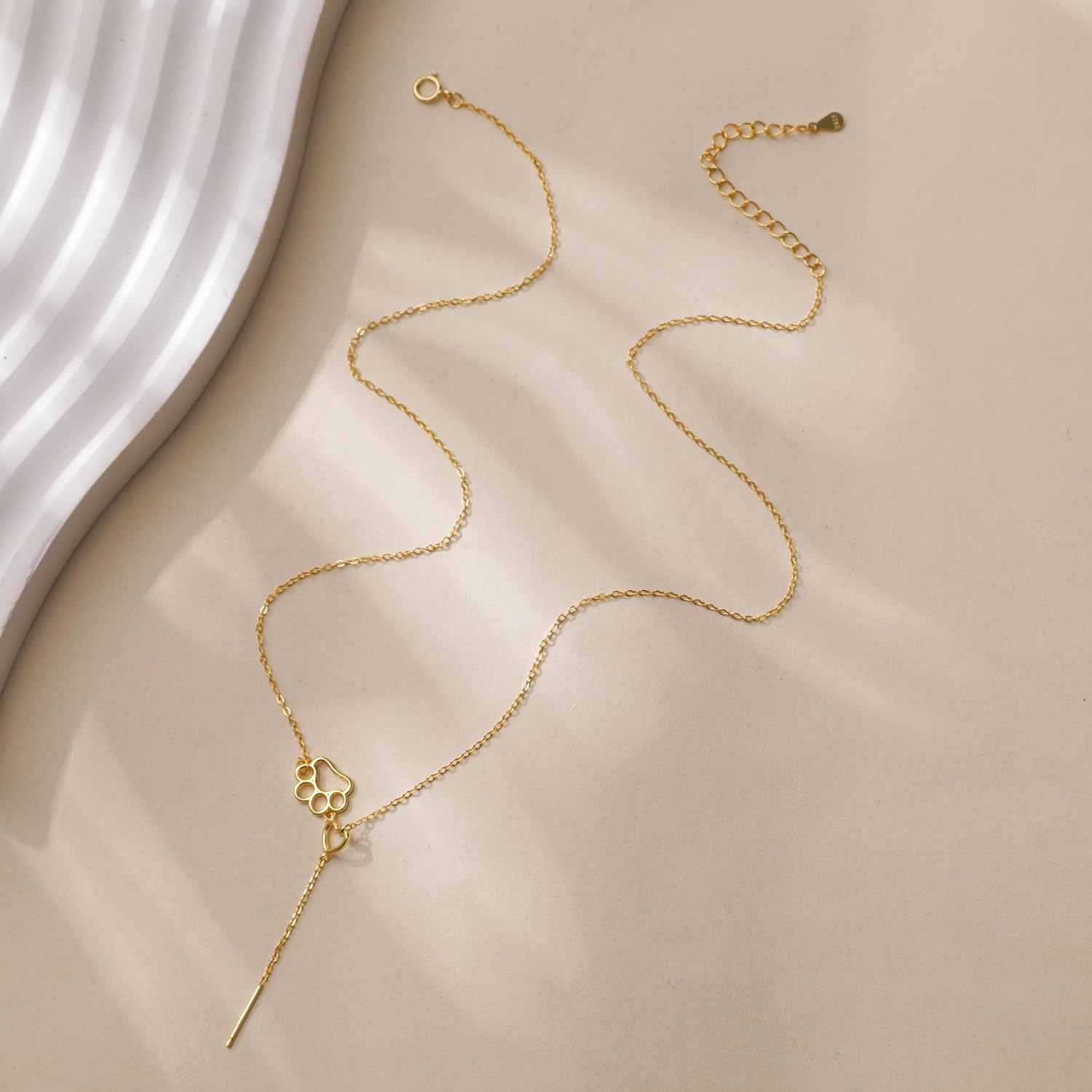 SUYACS 925 Sterling Silver Cat Dog Paw Print Necklaces for Women 14k Gold Plated Cute Heart Pet Puppy Animal Paw Y Shaped Necklace Dog Cat Mom Loss Memorial Jewelry Birthday Gifts to Daughter