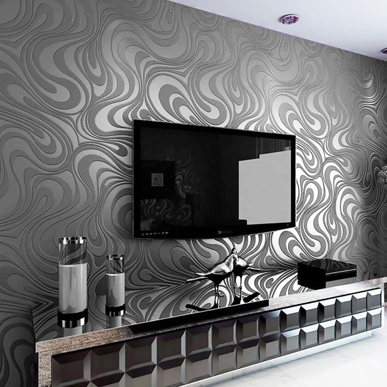 Modern Minimalist Wallpaper Featuring Abstract Curves with Touch of Glitter Non-Woven 3D Wallpaper for Bedroom Living Room TV Backdrop
