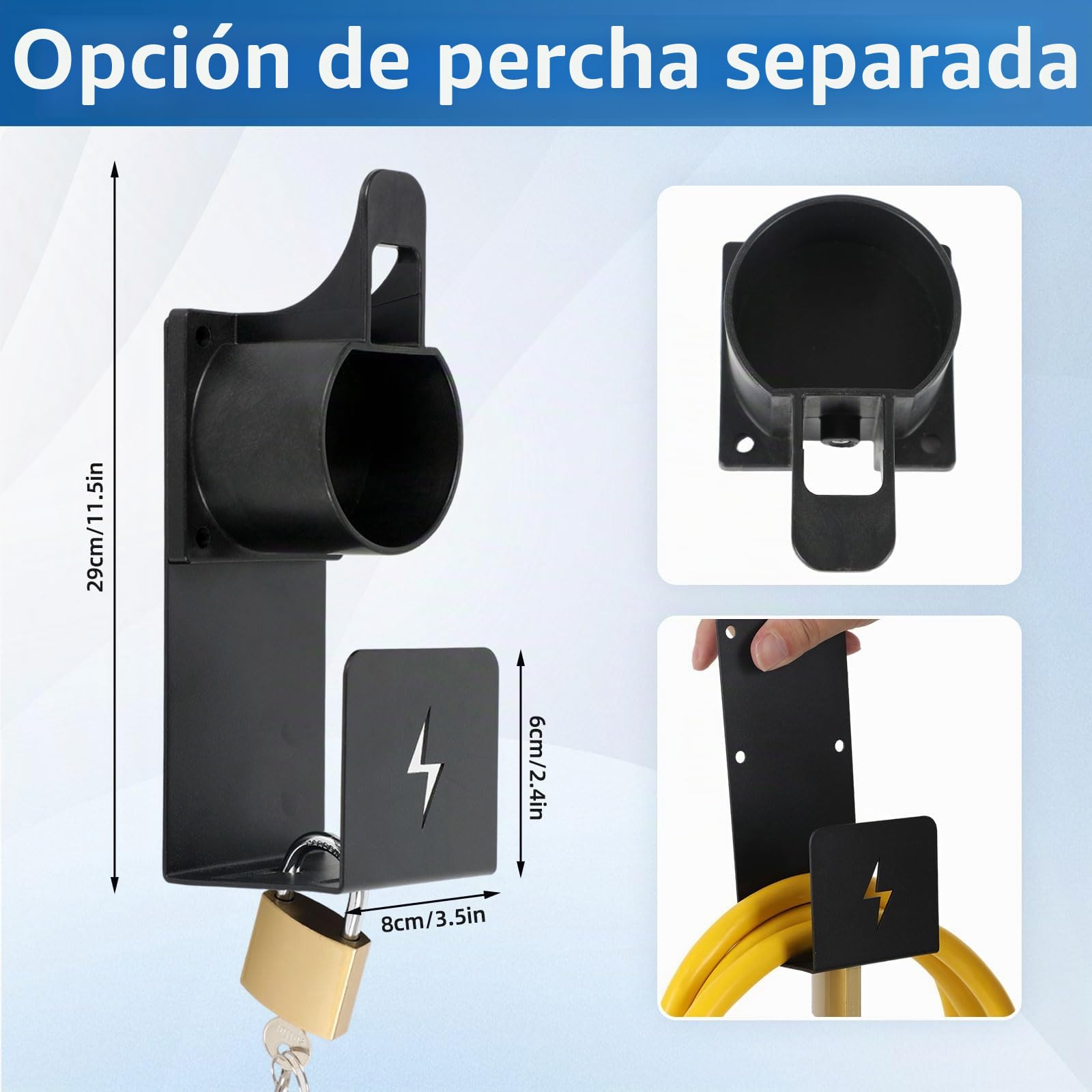 2 soportes para cargador de coche eléctrico, candado, soporte de pared con cerradura para coches eléctricos con conectores IEC 62196-2, cargador de coche eléctrico, organizador de cables para