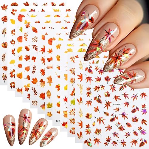 ONPRESS 12Sheet Thanksgiving Nail Stickers Fall Pumpkin Fox Nail Art