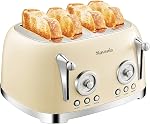 Savania 4-Slice Stainless Steel Wide Slot Vintage Bread Toaster (Beige-4 slice)