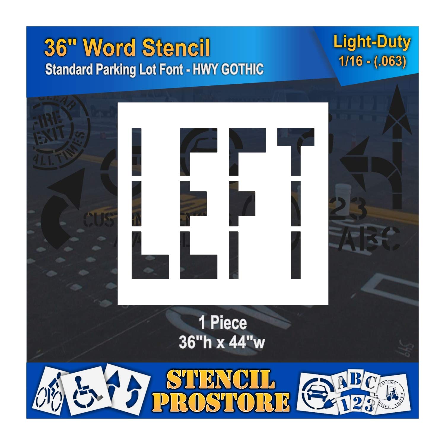 Pavement Marking Stencils - 36 inch Left Stencil - 36" x 44" x 1/16'' (63 mil) - Light-Duty