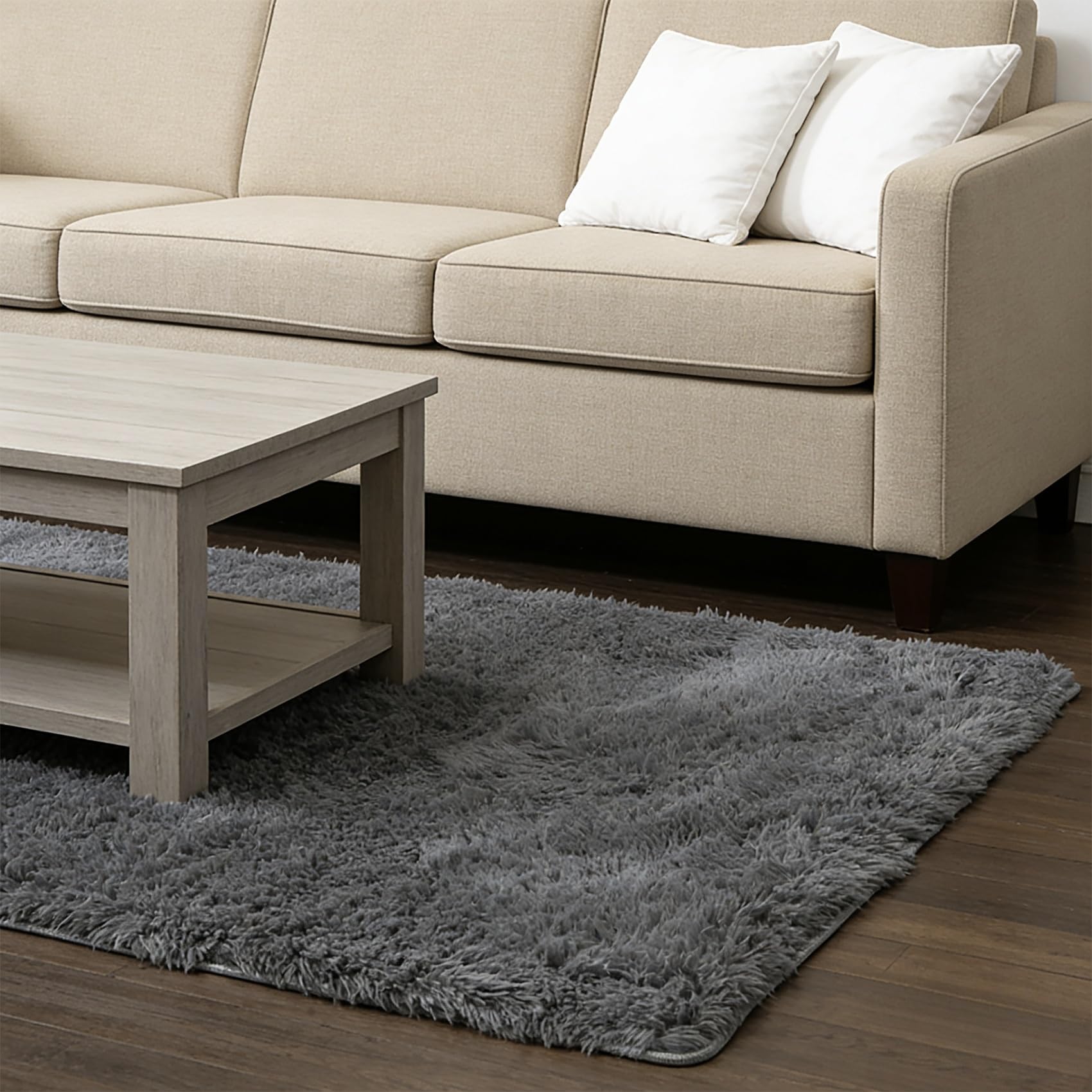 Tapis de salon anti-glisse tapis shaggy gris épais pour réchauffer les carrelages