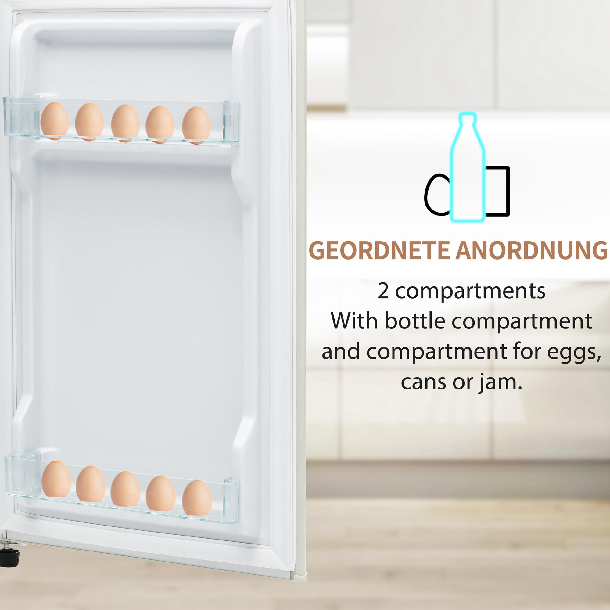 Generisch Frigorifero compatto a doppia porta, 92 l (64 + 28 l), 105,5 x 41 cm, efficienza energetica D, 7 livelli di temperatura, silenzioso, 45 dB, ideale per piccoli spazi