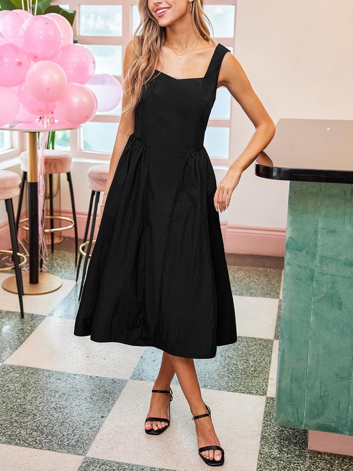 CUPSHE Women's Summer Sleeveless Midi Dress Square Neck Smocked Casual A Line Beach Sundress - Image 5