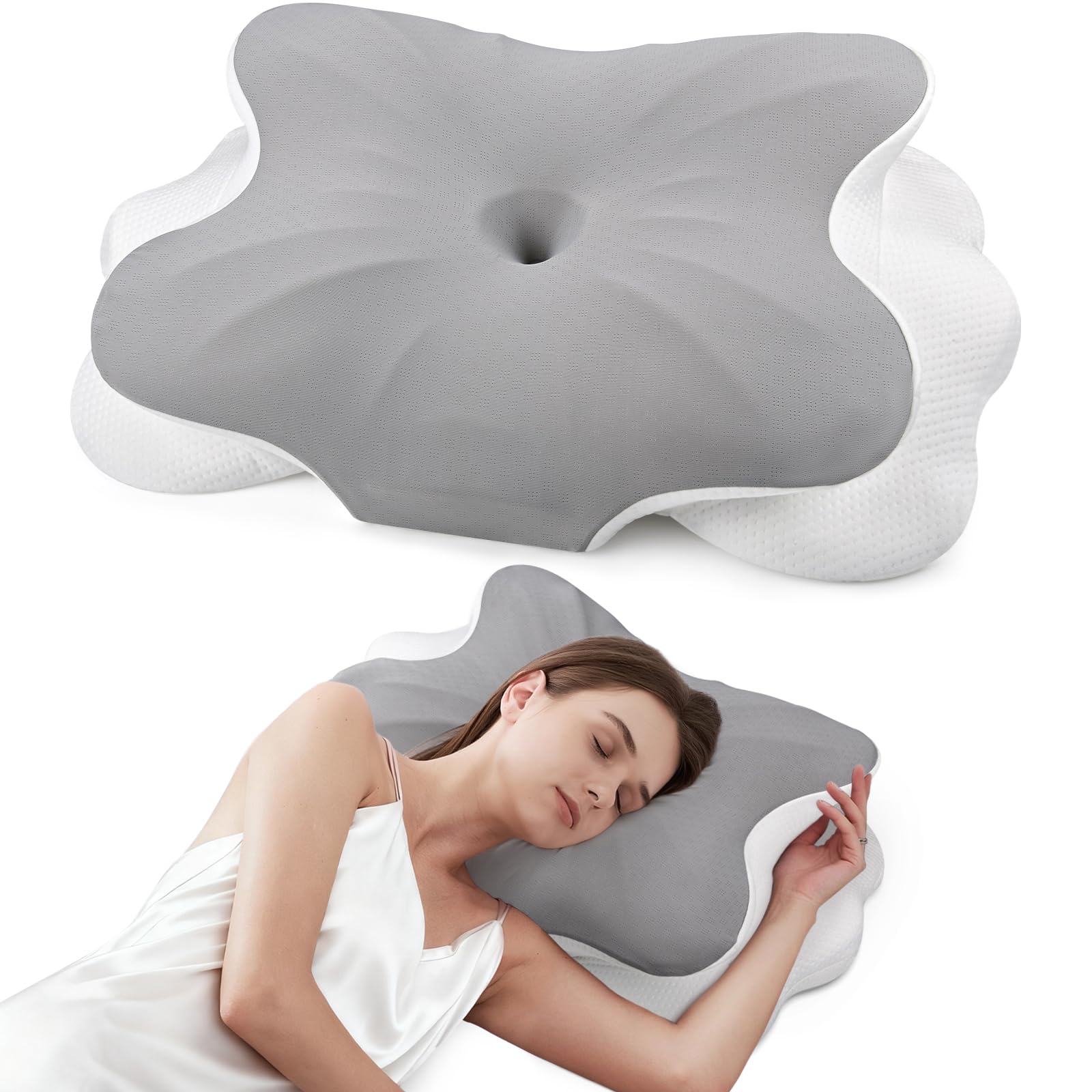 Cervical Memory Foam Pillow: Neck Pillow for Neck and Shoulder Pain, Dual-Height Ergonomic...