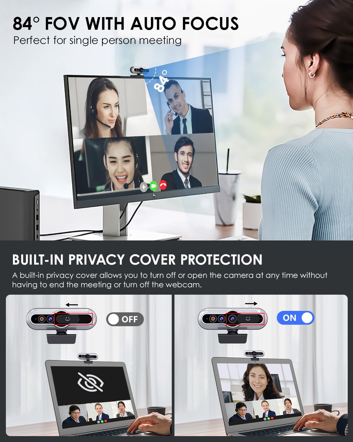 MOERTEK 2K HD Webcam with Infrared Windows Hello Facial