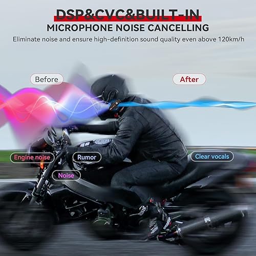 Miniatura 6 de Auriculares Bluetooth para motocicleta V5.2 con uso compartido de música, casco de motocicleta de 2 vías Bluetooth con IP67 impermeable, sistemas de