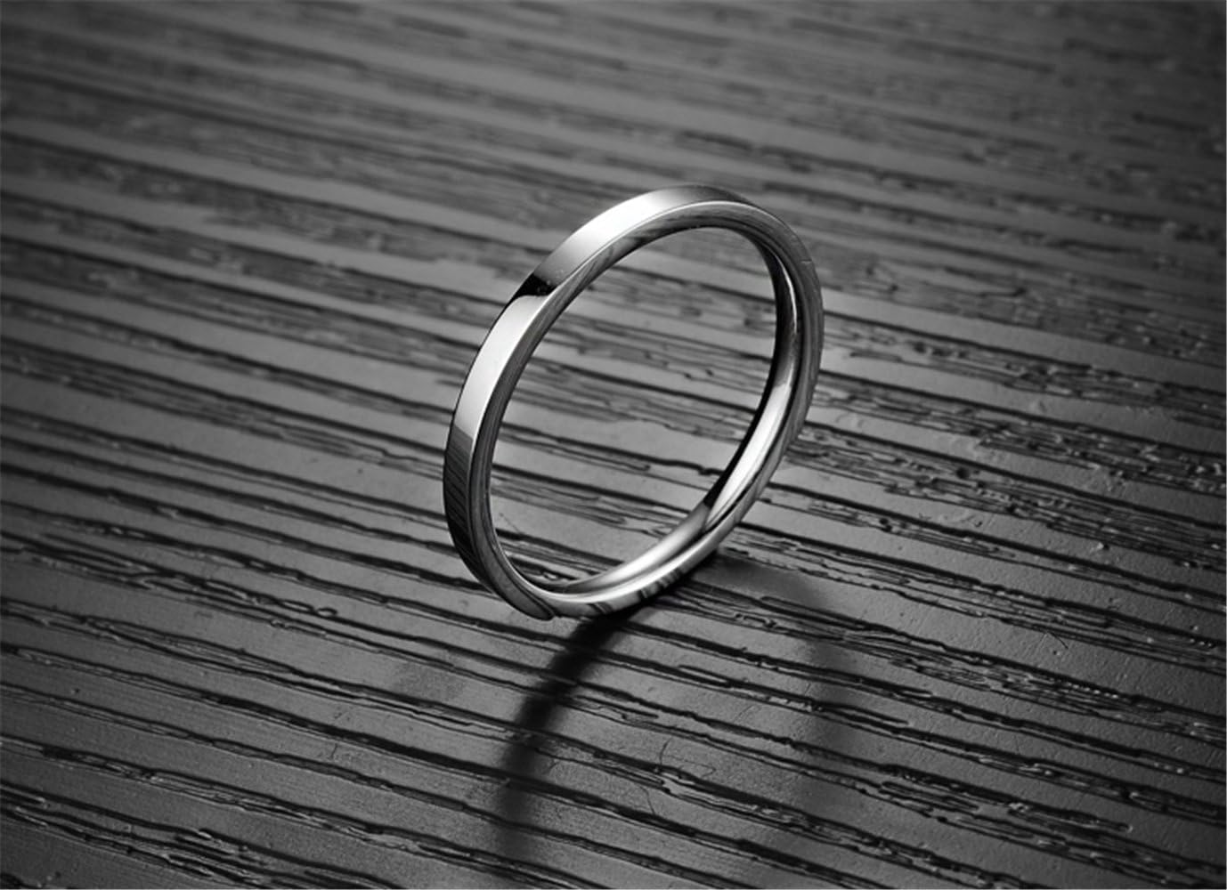 Fashion Month Women 2mm Titanium Stainless Steel Cubic Zirconia CZ Inlay White Gold Ring Wedding Engagement Silver Band - Image 3