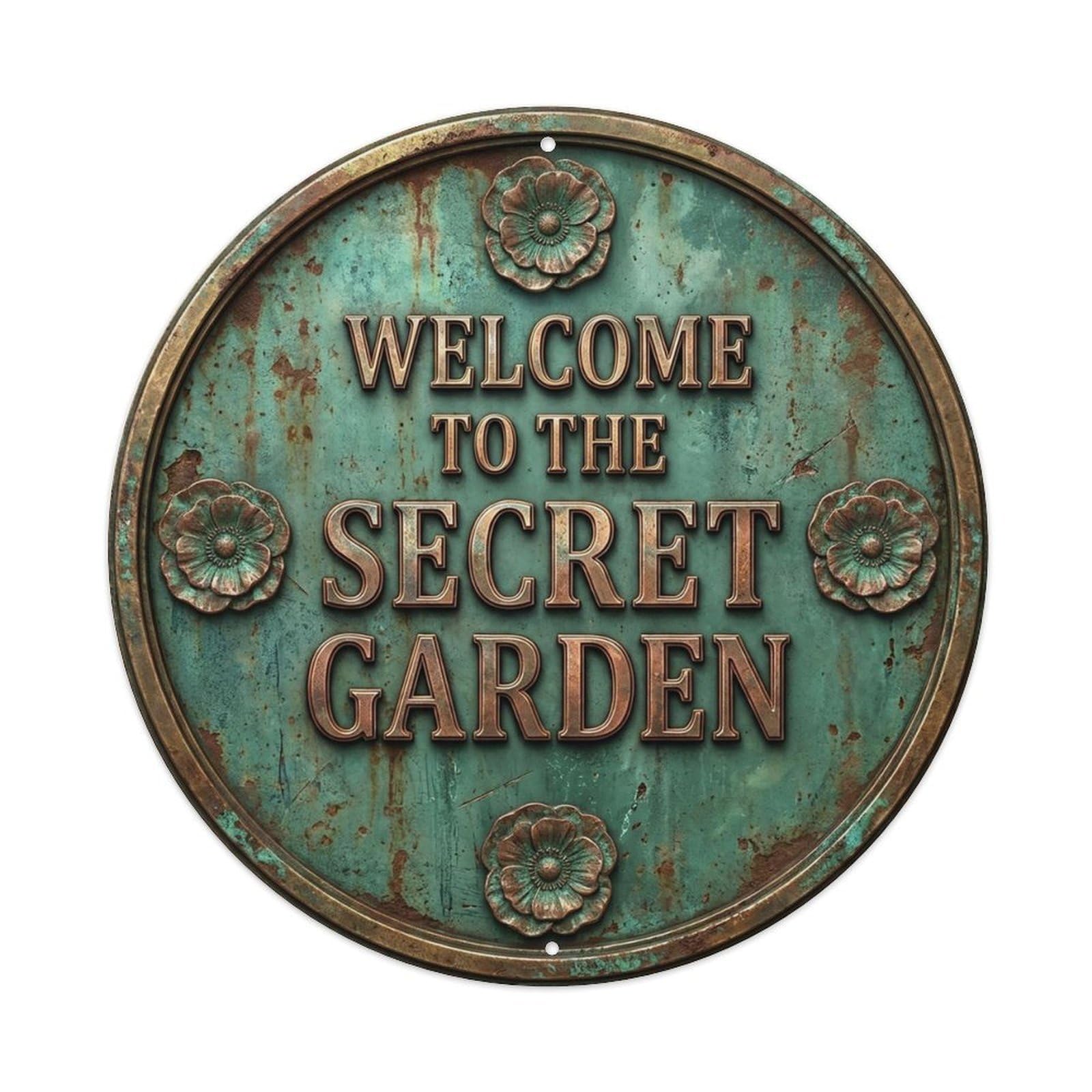 Vintage Welcome Secret Garden Copper Jade Poppy Metal Tin Sign
