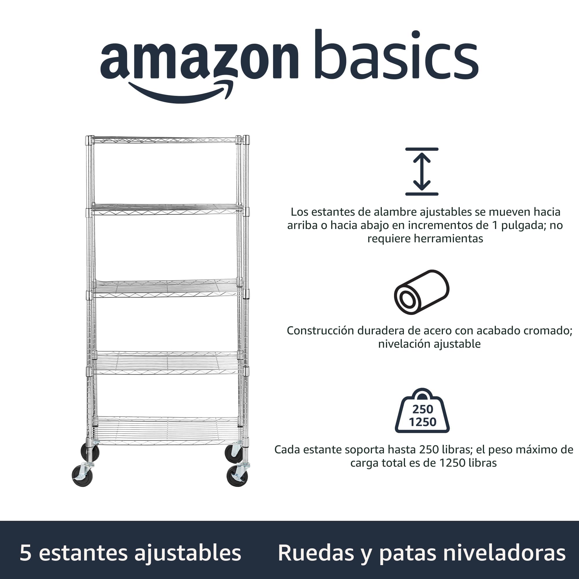Estantería De Almacenamiento De Acero De Alta Resistencia Con 4 O 5 Estantes Ajustables – Organizador Metálico En Negro, 59 Pulgadas De Alto