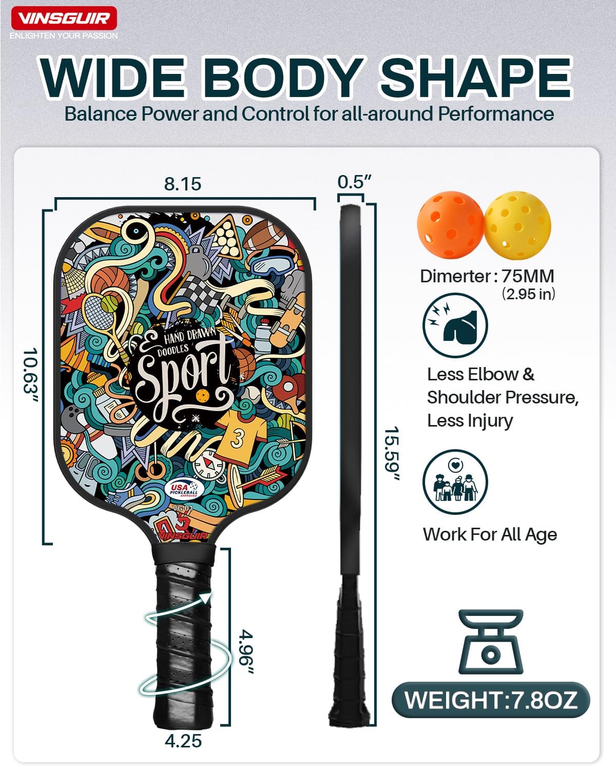 Pickleball-Paddel-Set USAPA-zugelassen – 2 Paddel, 4 Bälle, Tasche