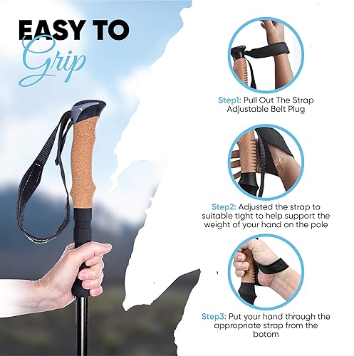 Miniatura 4 de Laniti Bastones de senderismo nórdicos  Bastones de senderismo ajustables ampliables hasta 54 pulgadas  Bastones de senderismo ligeros con 10 puntas
