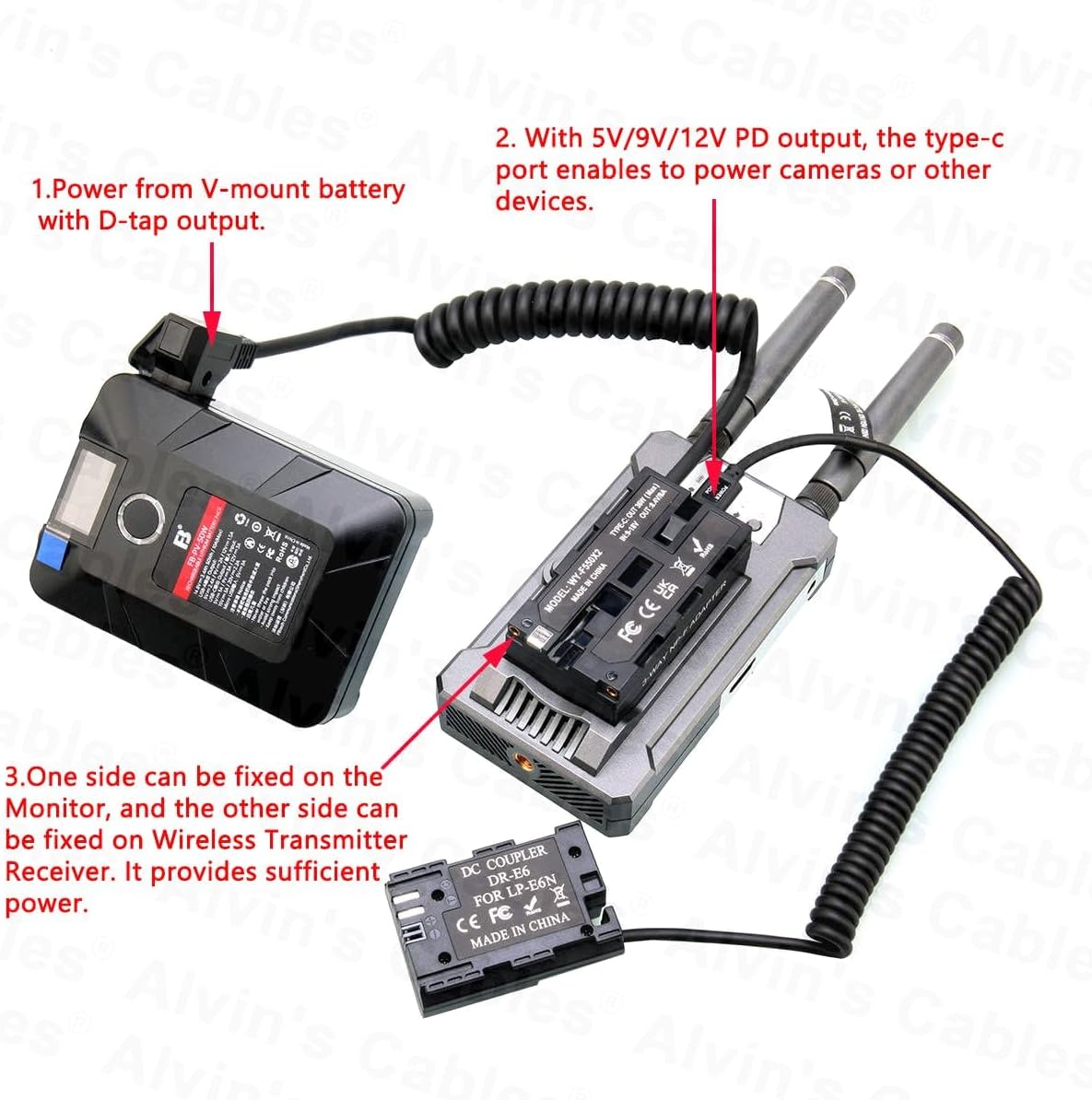 Alvin’s Cables D-tap to Dual-Sided NP-F Dummy Battery Power Adapter Cable for Atomos| SmallHD| Feelworld Monitor, Replacement for Sony NP-F550| F570| F770| F970 Battery