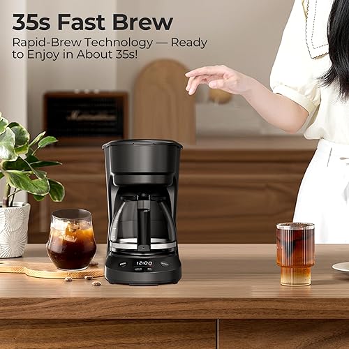 Vista 6 de Cafetera pequeña de 5 tazas con temporizador (5 onzas), cafetera de goteo programable con apagado automático, mantiene el calor de 2 horas, olla