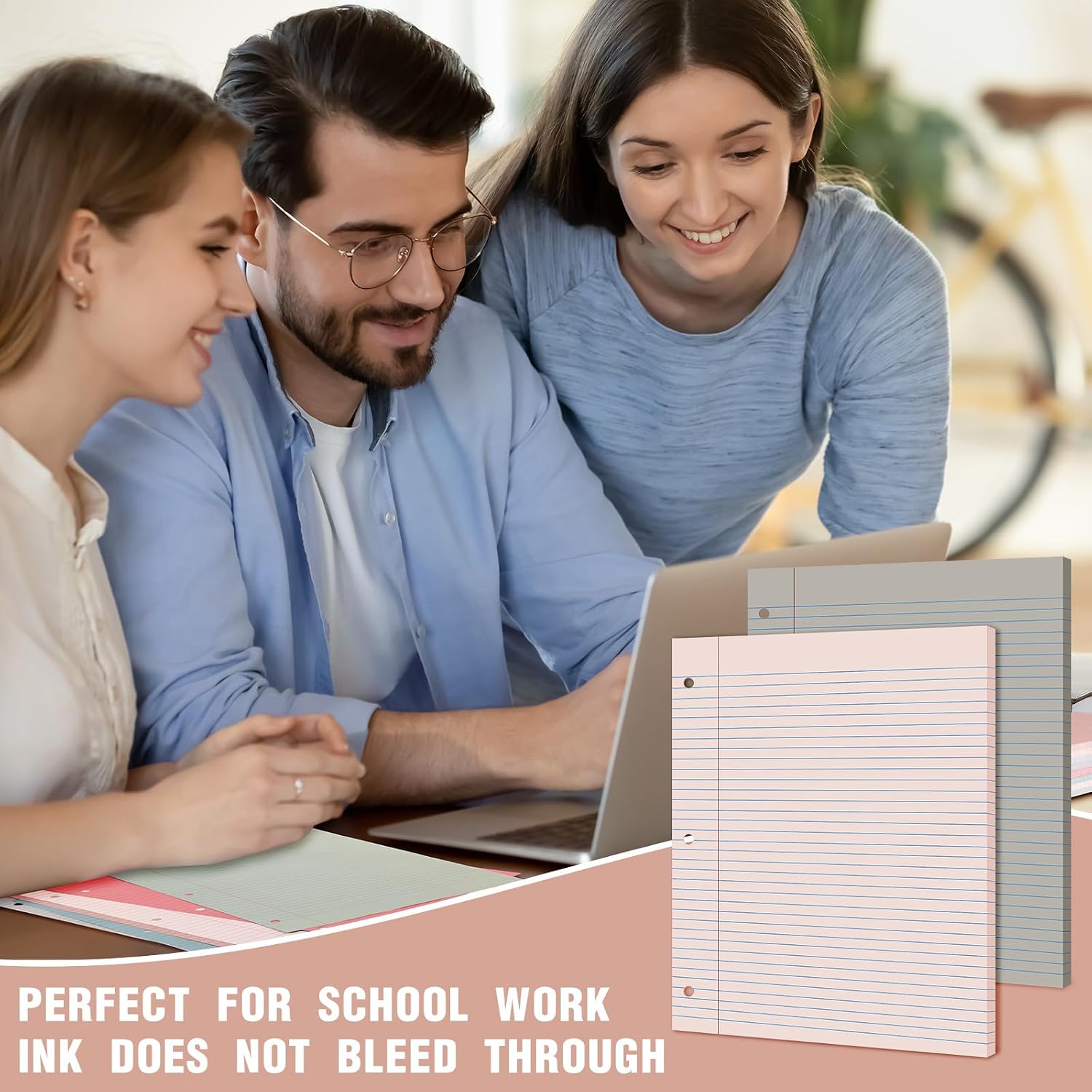 PerKoop 400 Sheets Colored Loose Leaf Paper 8.5" x 11" college ruled Lined 3 Hole Punched notebook Filler Paper for 3 Ring Binders Office School Supplies (Retro Color)
