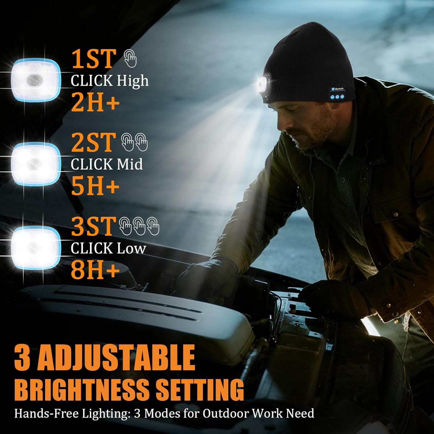 Wmcaps Unisex Bluetooth Beanie with LED Light, Fleece Lined Winter Hat with Headphones Speaker, Tech Gifts for Men Women Teen - Image 6