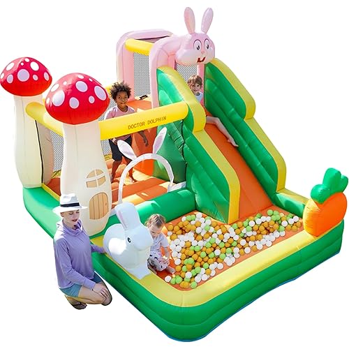 Bunny Theme Bounce House with Slide & Ball Pit - Indoor/Outdoor Kids Bouncy Castle, Blower Included, Ball Shooting & Boxing Area
