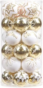 Sea Team 30-Pack Glitter Print Contrast Color Christmas Ball Ornaments