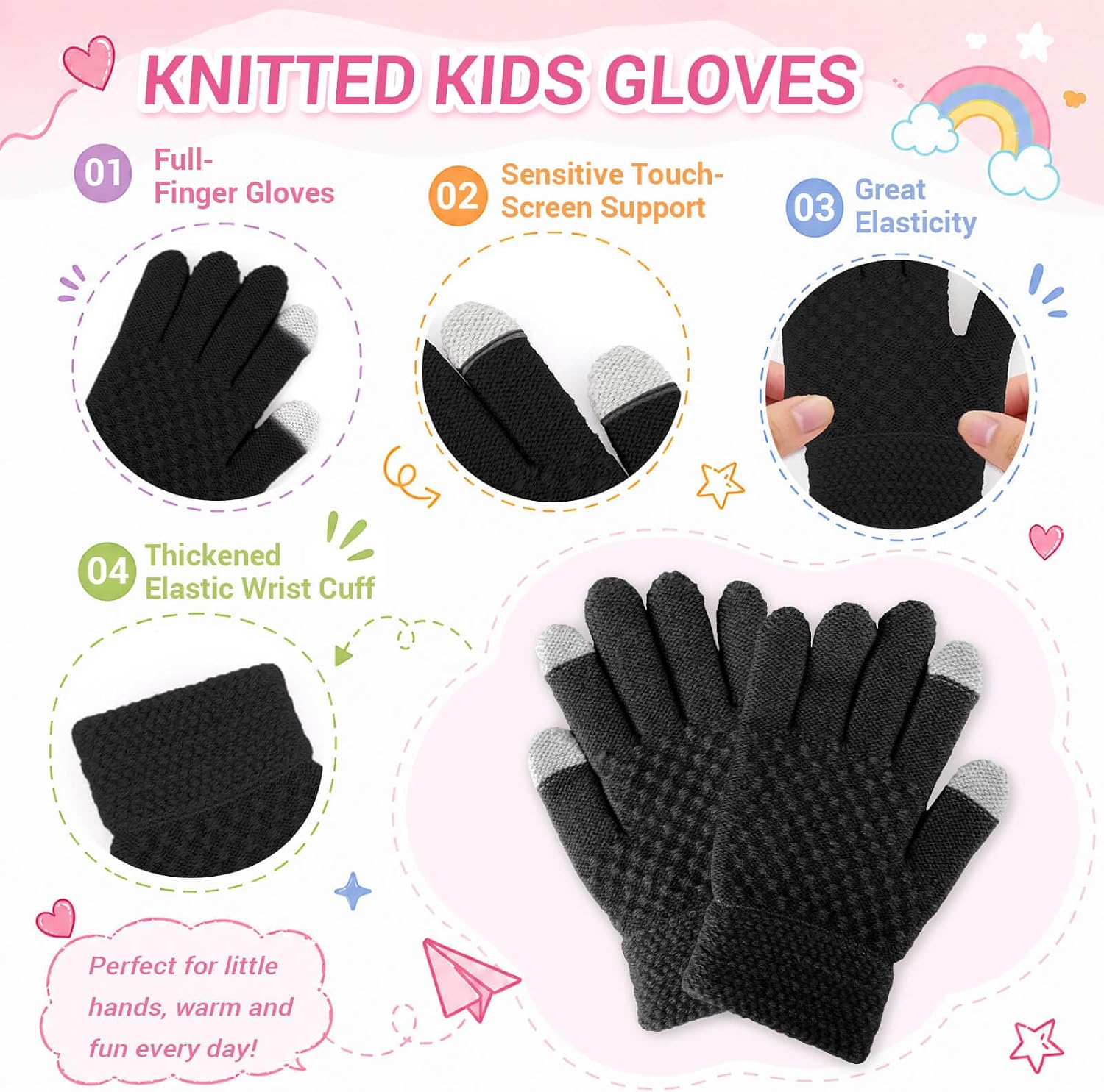 BQUBO Kids Winter Hat Gloves Scarf Set, Unisex Children Beanie Hat with Pom